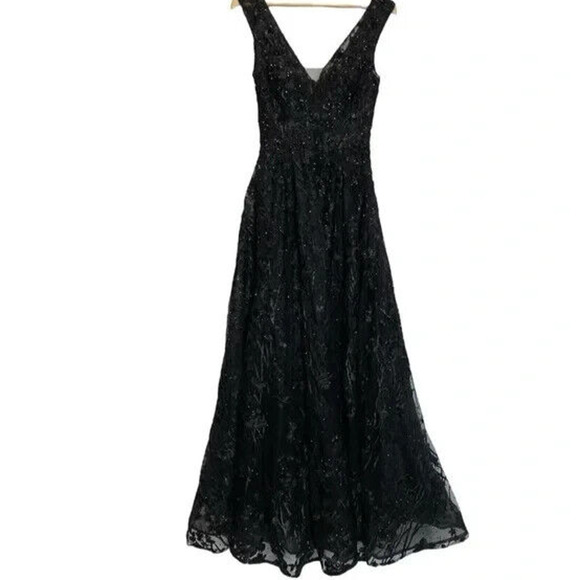 Mac Duggal 20131‎ Black Floral Embroidered Illusion V Neck Ball Gown 4 NEW - Picture 4 of 6